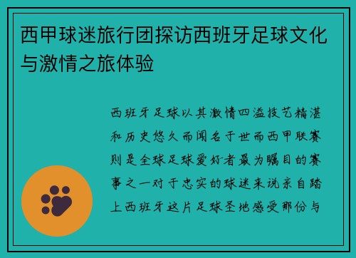 西甲球迷旅行团探访西班牙足球文化与激情之旅体验 西甲球迷旅行团探访西班牙足球文化与激情之旅体验