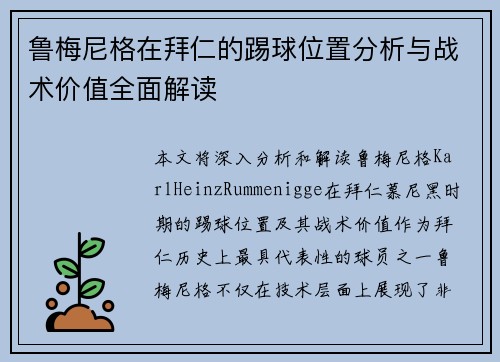 鲁梅尼格在拜仁的踢球位置分析与战术价值全面解读
